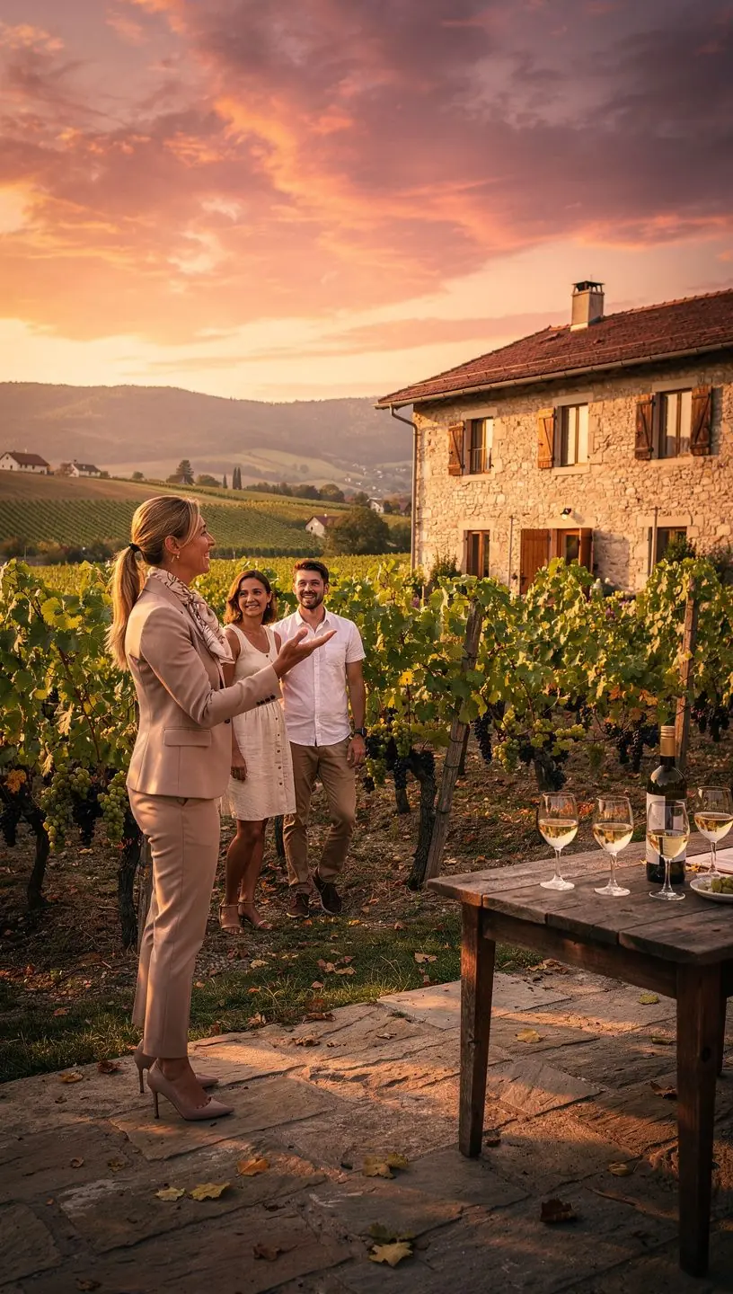 Charmante alte Scheune neben einem renovierten Bauernhaus, umgeben von grünen Wiesen.