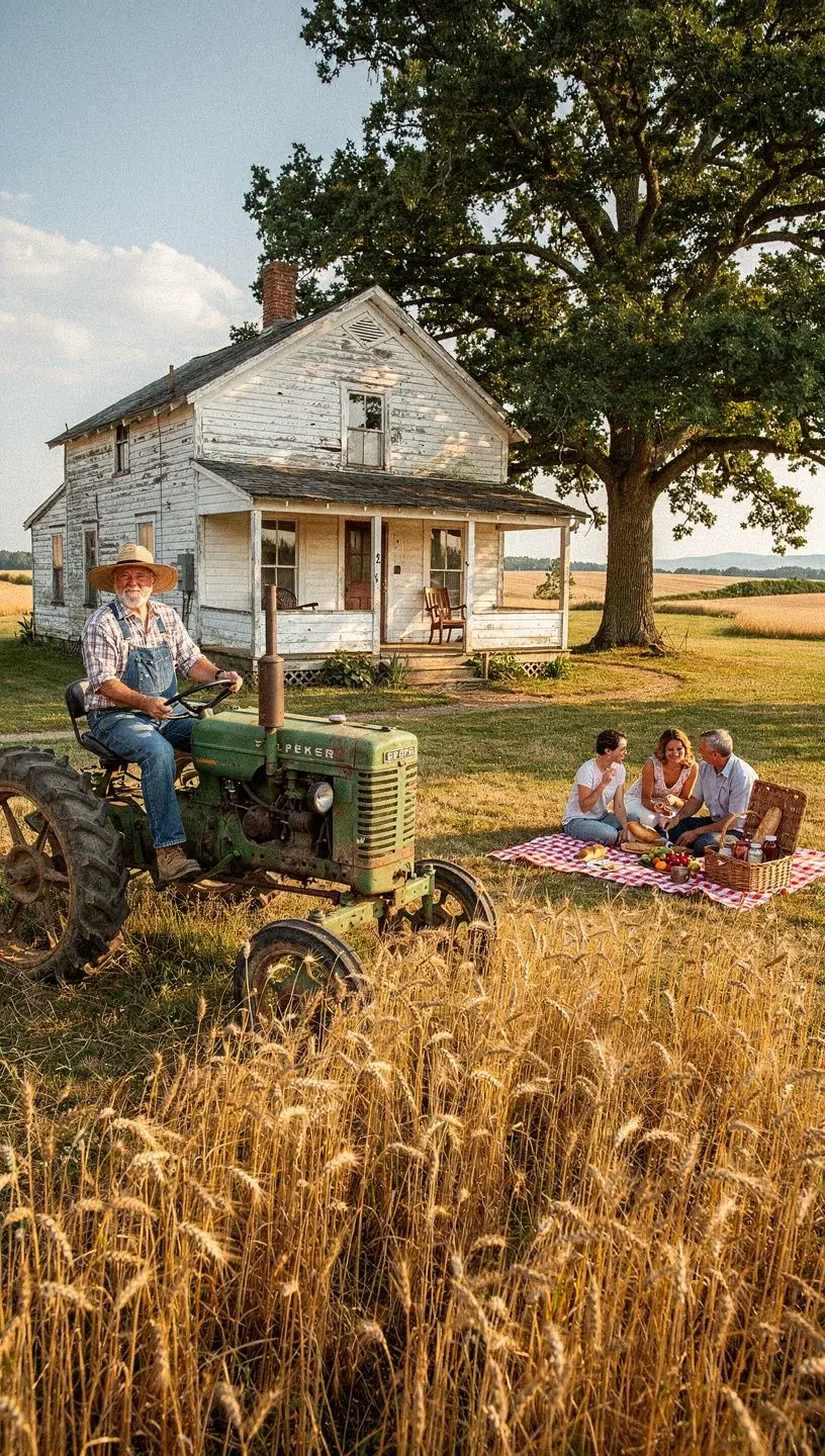 Charmante Fassade eines traditionellen Landhauses umgeben von blühenden Gärten.