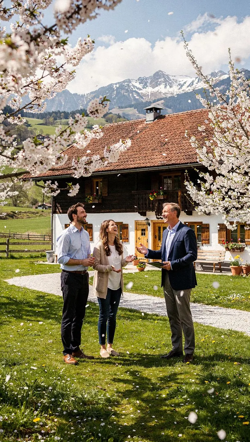 Charmante traditionelle Immobilie mit weiten Feldern und Blick auf die Alpen.