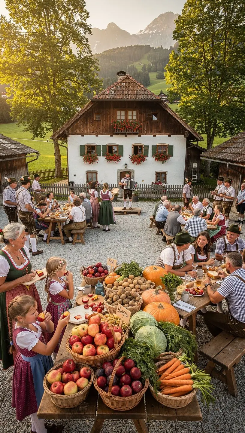 Ein idyllischer Teich neben dem Bauernhaus, umgeben von bunten Wildblumen und Gras.