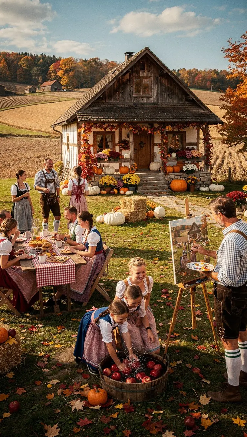Historisches Bauernhaus mit groГџem Garten und malerischer Bergkulisse.